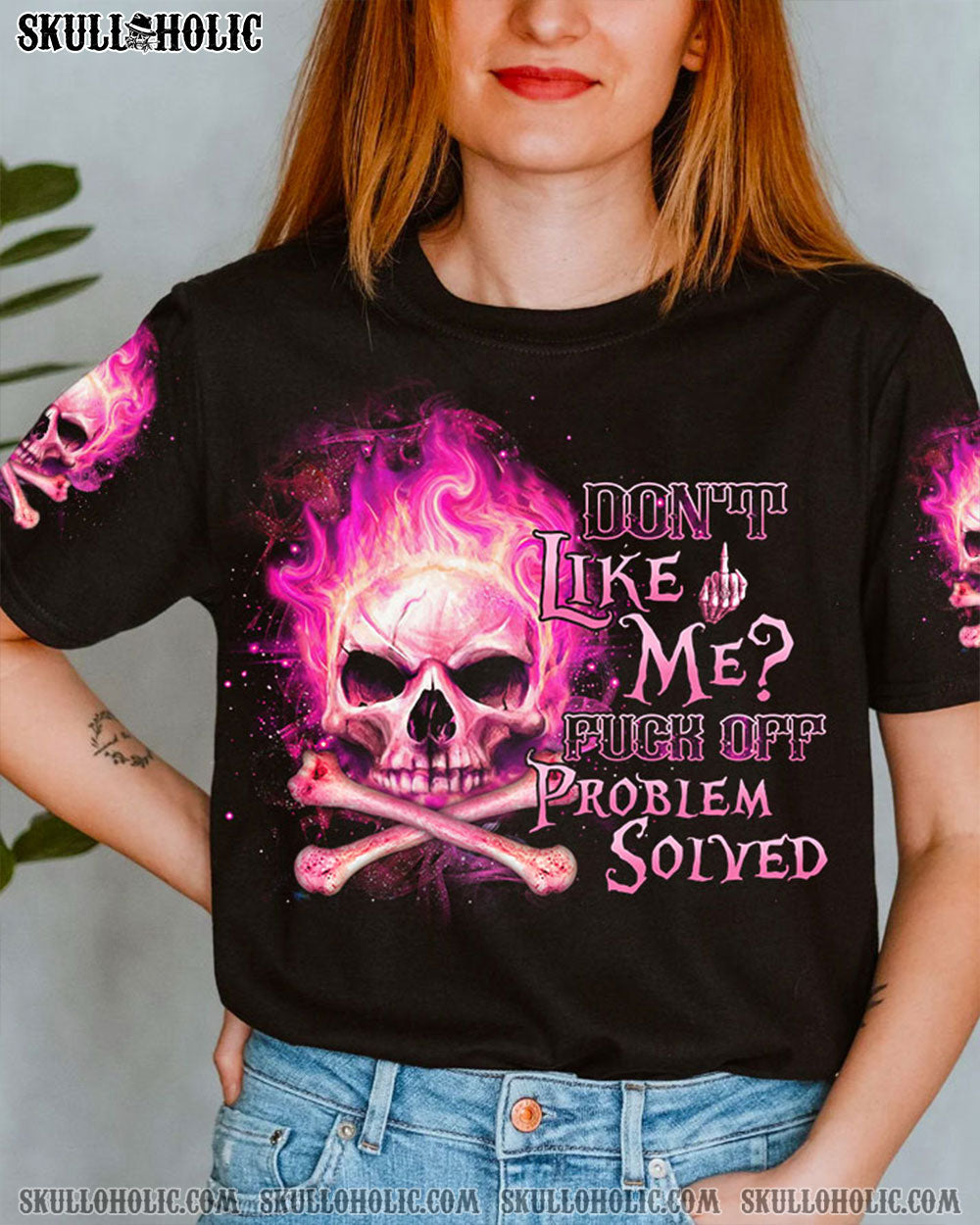 DON'T LIKE ME PINK FIRE SKULL BONE ALL OVER PRINT - TLTR0308221