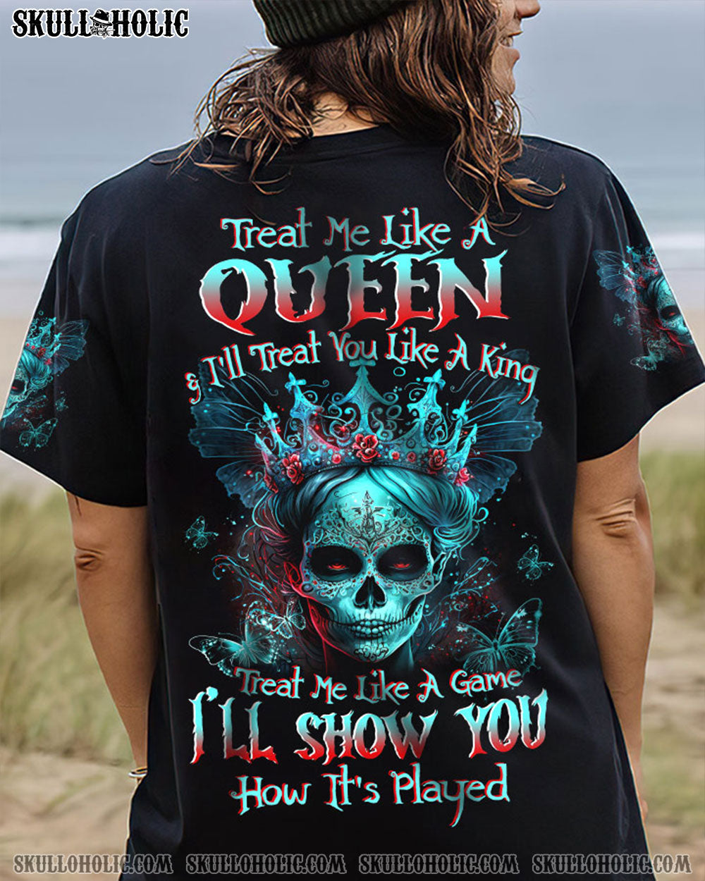 TREAT ME LIKE A QUEEN SUGAR SKULL ALL OVER PRINT - TLTW0304239