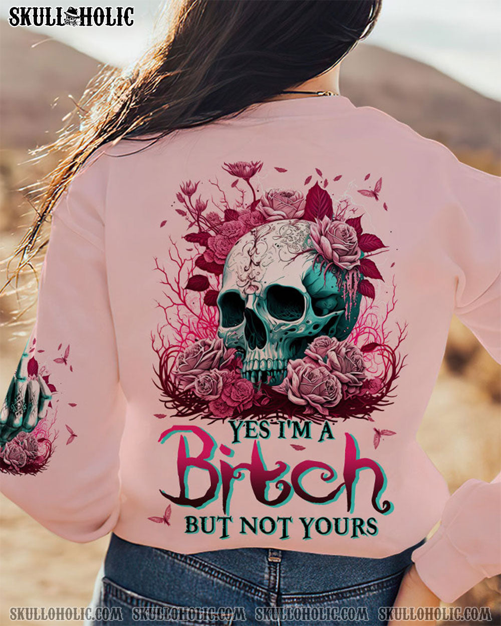 YES I'M A B BUT NOT YOURS FLORAL SKULL PINK ALL OVER PRINT - TLTW2202232