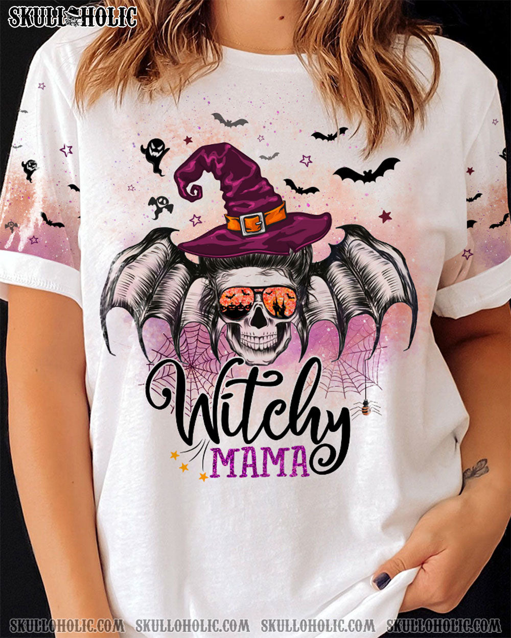 WITCHY MAMA MESSY BUN SKULL ALL OVER PRINT - TLTC3007221