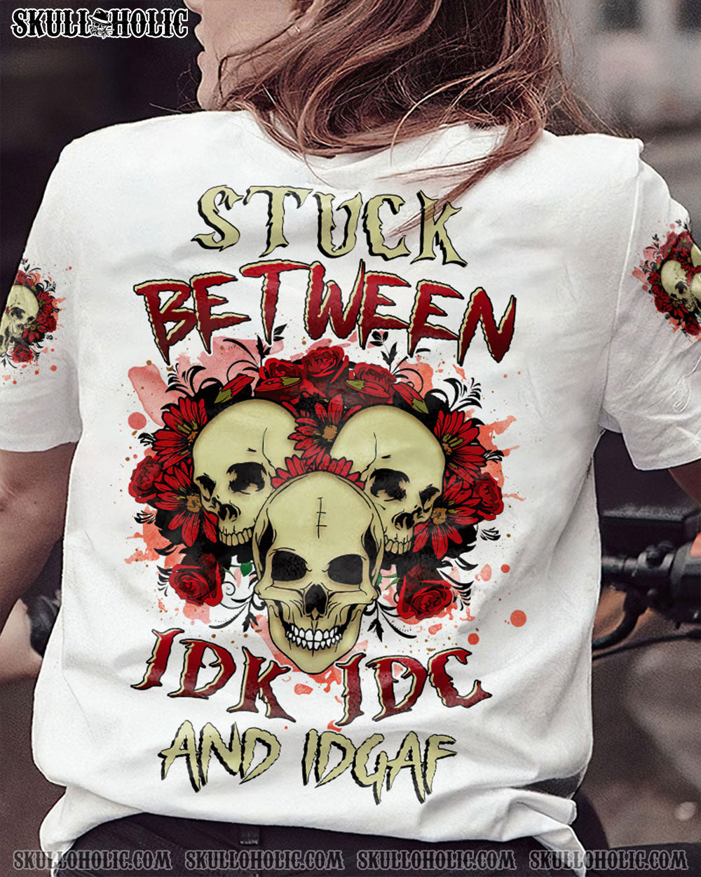 STUCK BETWEEN IDK IDC AND IDGAF FLOWER SKULL ALL OVER PRINT - TLNZ1304231