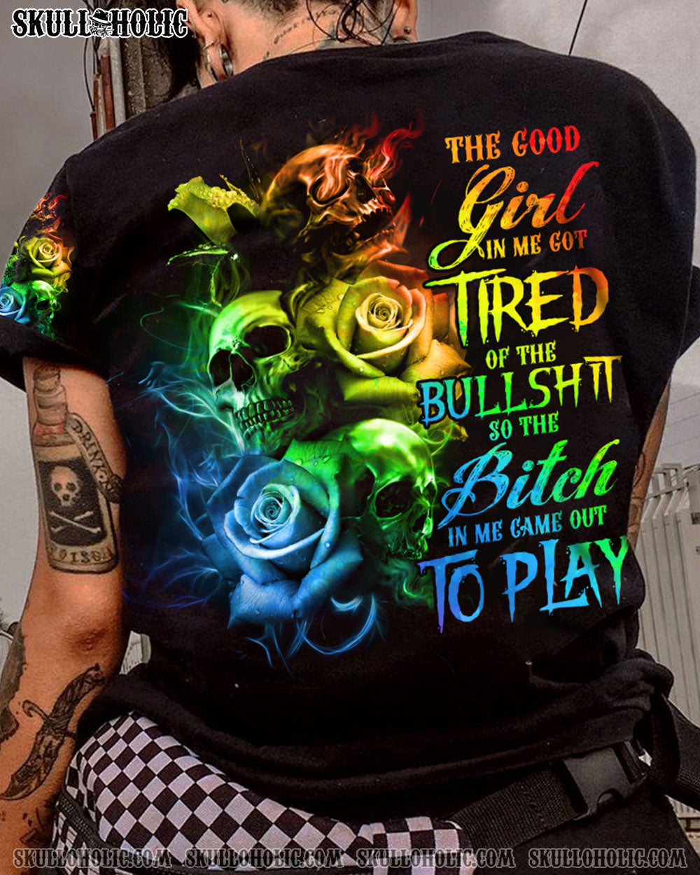 THE GOOD GIRL IN ME 3 SKULLS ROSE COLORFUL ALL OVER PRINT - TLNO0208225