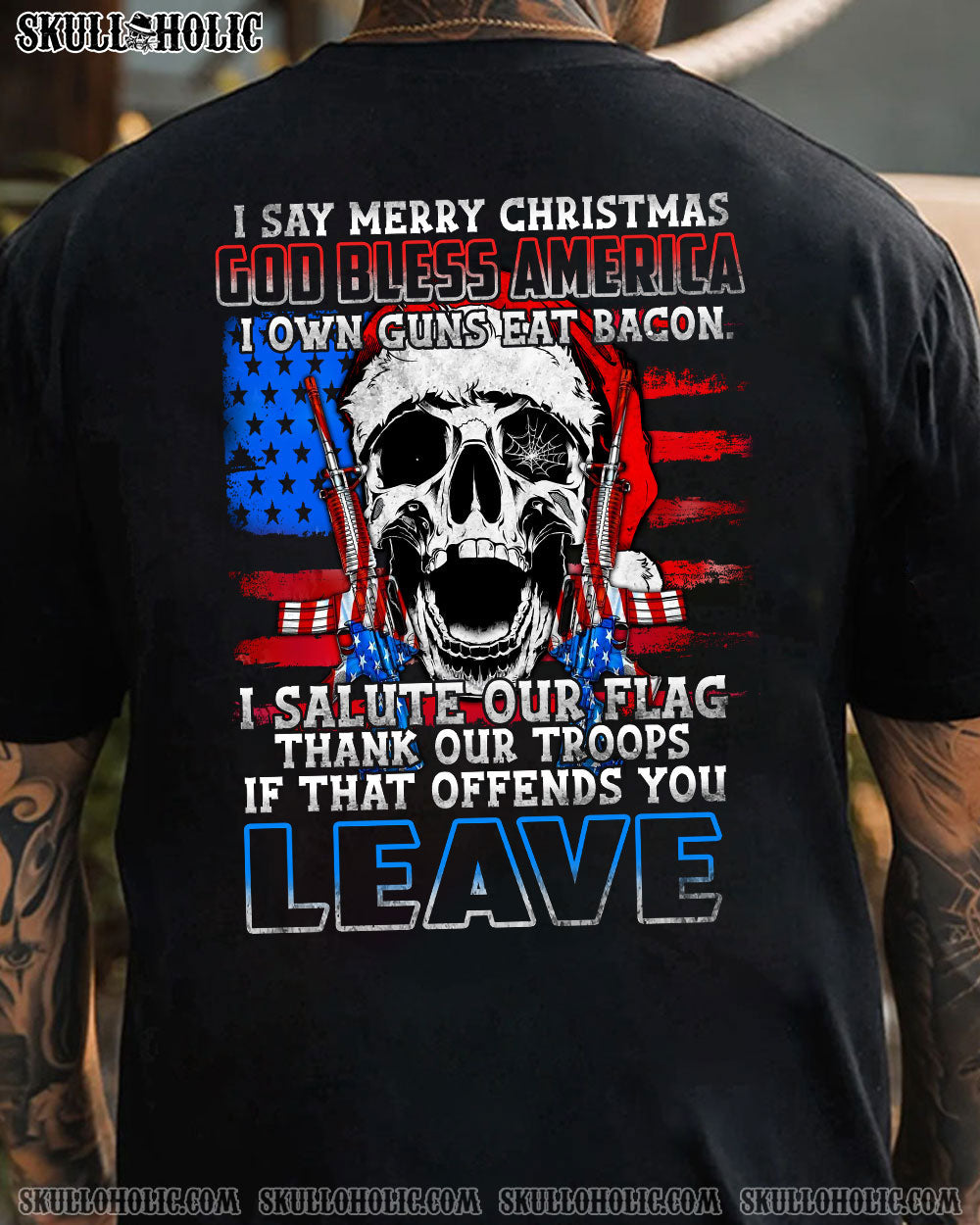 I SAY MERRY CHRISTMAS PATRIOTIC SKULL COTTON SHIRT - YHHN0609224