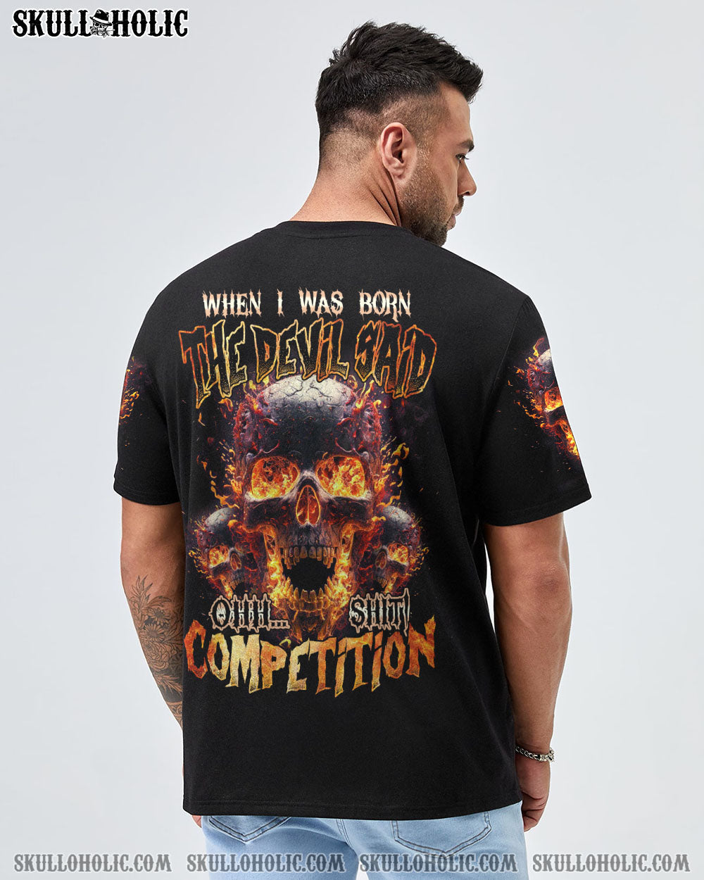 WHEN I WAS BORN FIRE SKULL ALL OVER PRINT - TLTM1102234