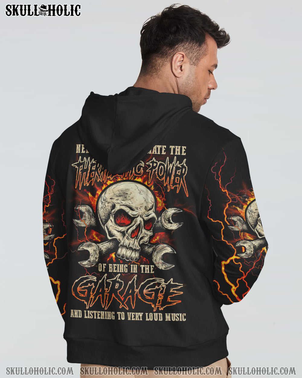 NEVER UNDERESTIMATE MECHANIC GARAGE SKULL ALL OVER PRINT - YHLN1002233