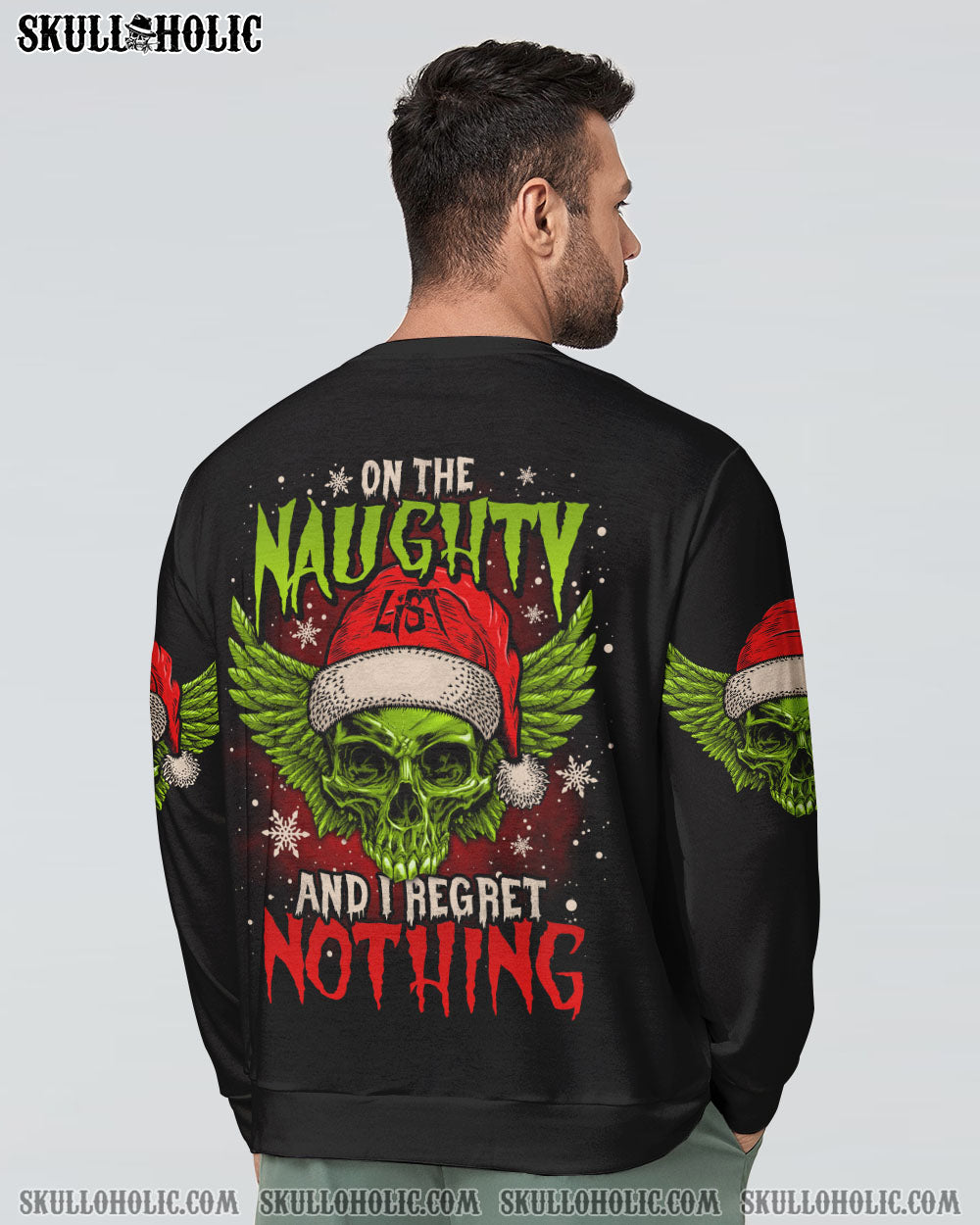 ON THE NAUGHTY LIST SKULL WINGS CHRISTMAS ALL OVER PRINT - TLNO1110222