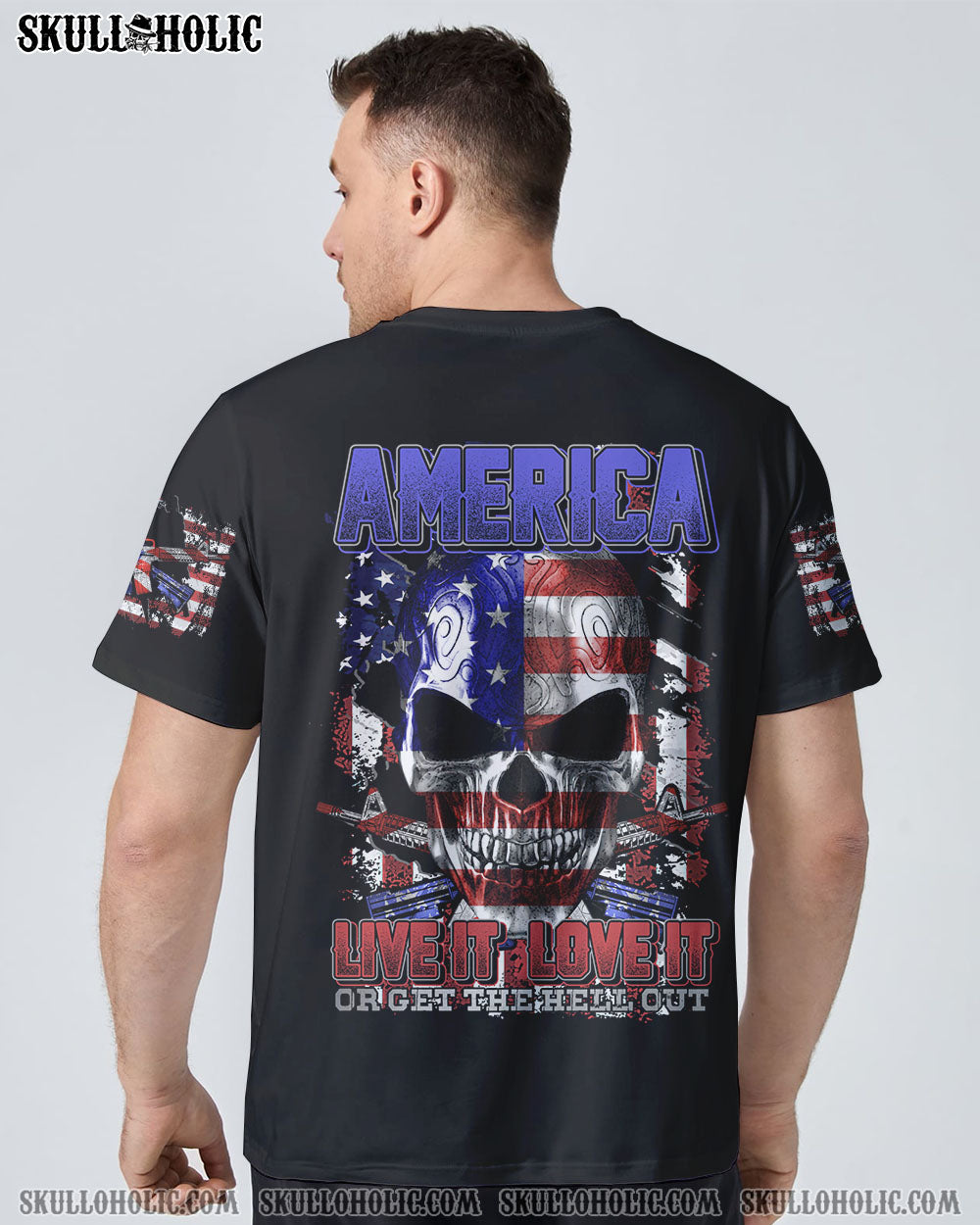 AMERICA LIVE IT LOVE IT METAL SKULL SCRATCH ALL OVER PRINT - TLTM1509221