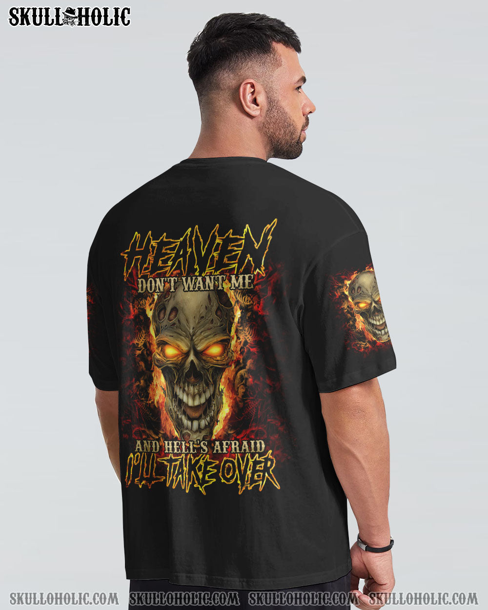 HEAVEN DON'T WANT ME SKULL FIRE ALL OVER PRINT - TLTM0809222