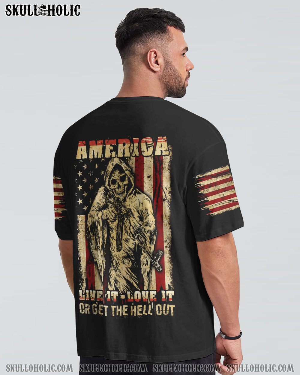 AMERICA LIVE IT LOVE IT OR GET THE HELL OUT SKULL ALL OVER PRINT - YHTH2009222