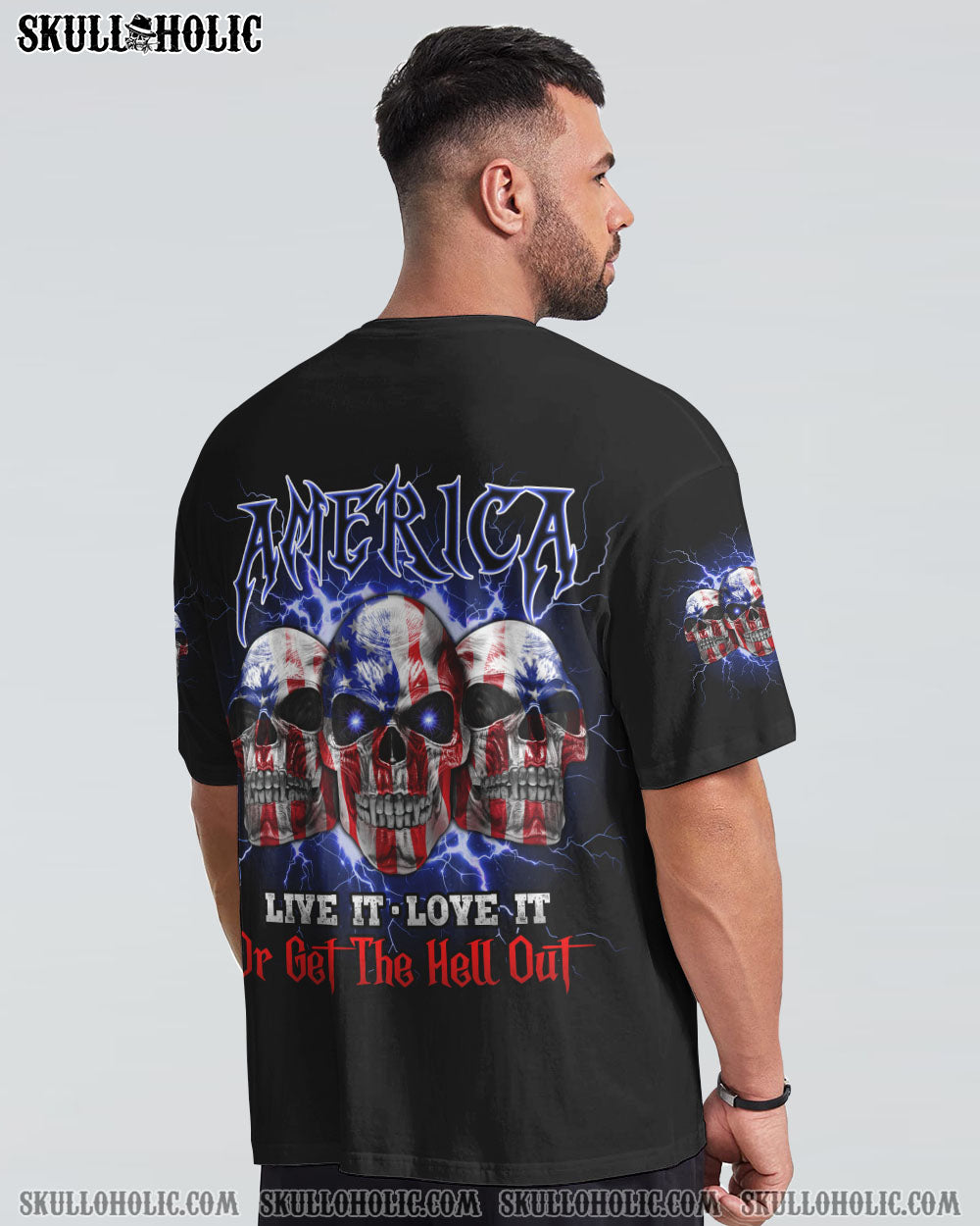 AMERICA LIVE IT LOVE IT 3 SKULLS ALL OVER PRINT - TLNO1909223