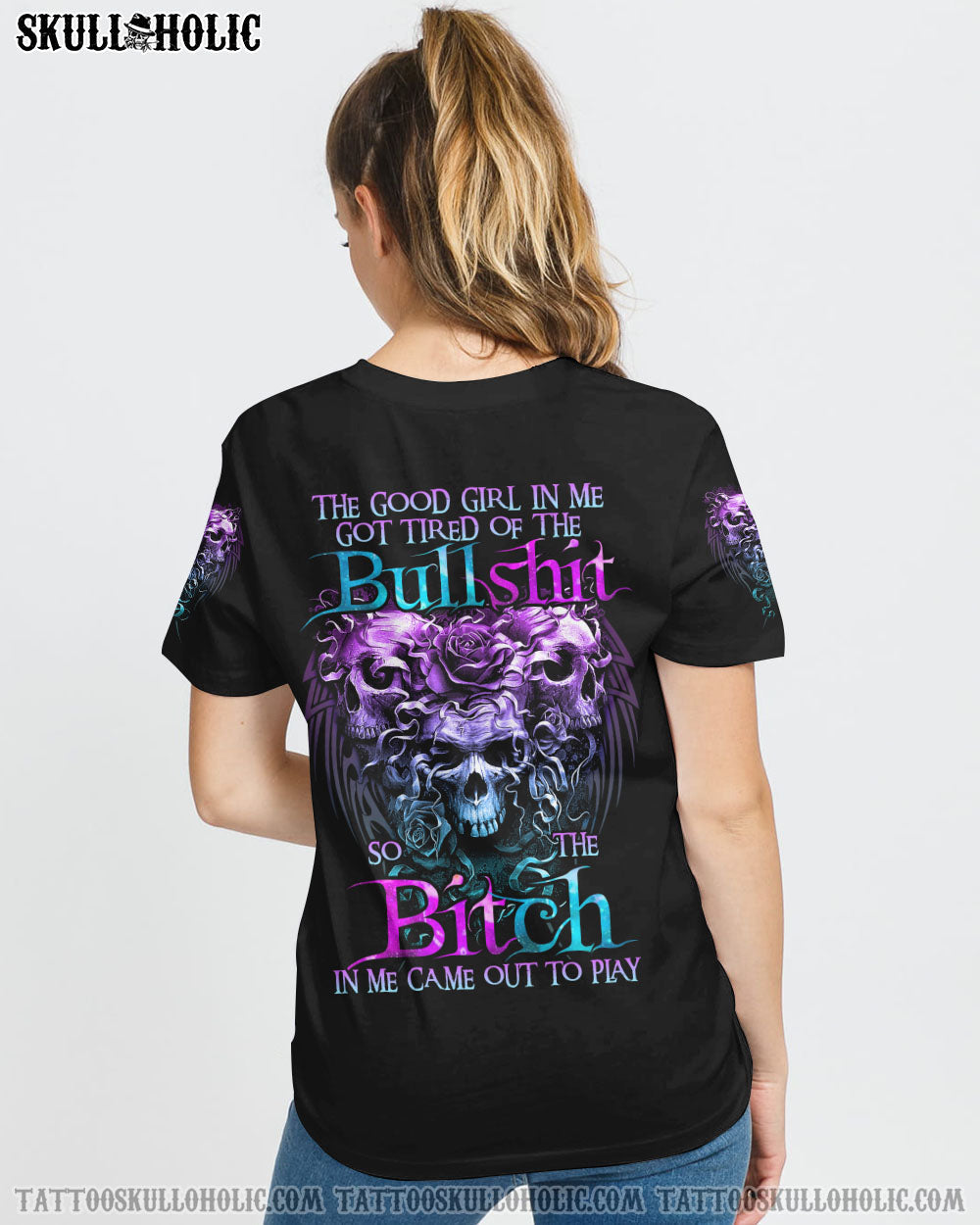 THE GOOD GIRL IN ME 3 SKULLS ROSE ALL OVER PRINT - TLTR2707221