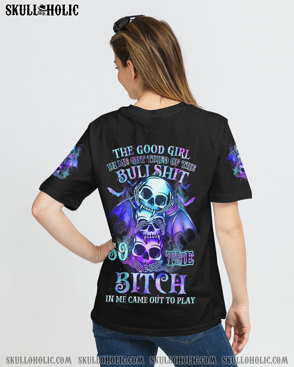 THE GOOD GIRL IN ME 3 SKULLS BAT ALL OVER PRINT - TLTW0108222