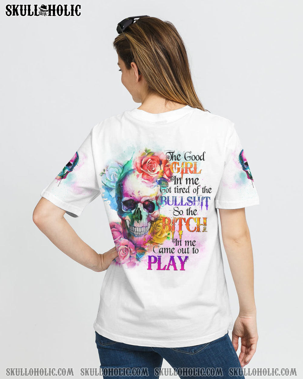 THE GOOD GIRL IN ME WATERCOLOR ROSE SKULL ALL OVER PRINT - TLTC1308224