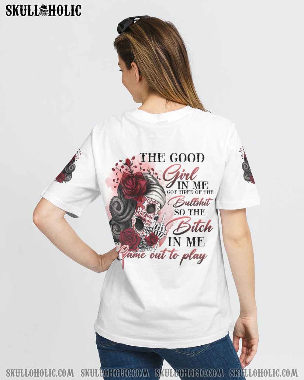 THE GOOD GIRL IN ME RED ROSE SKULL ALL OVER PRINT - TLNZ0908223