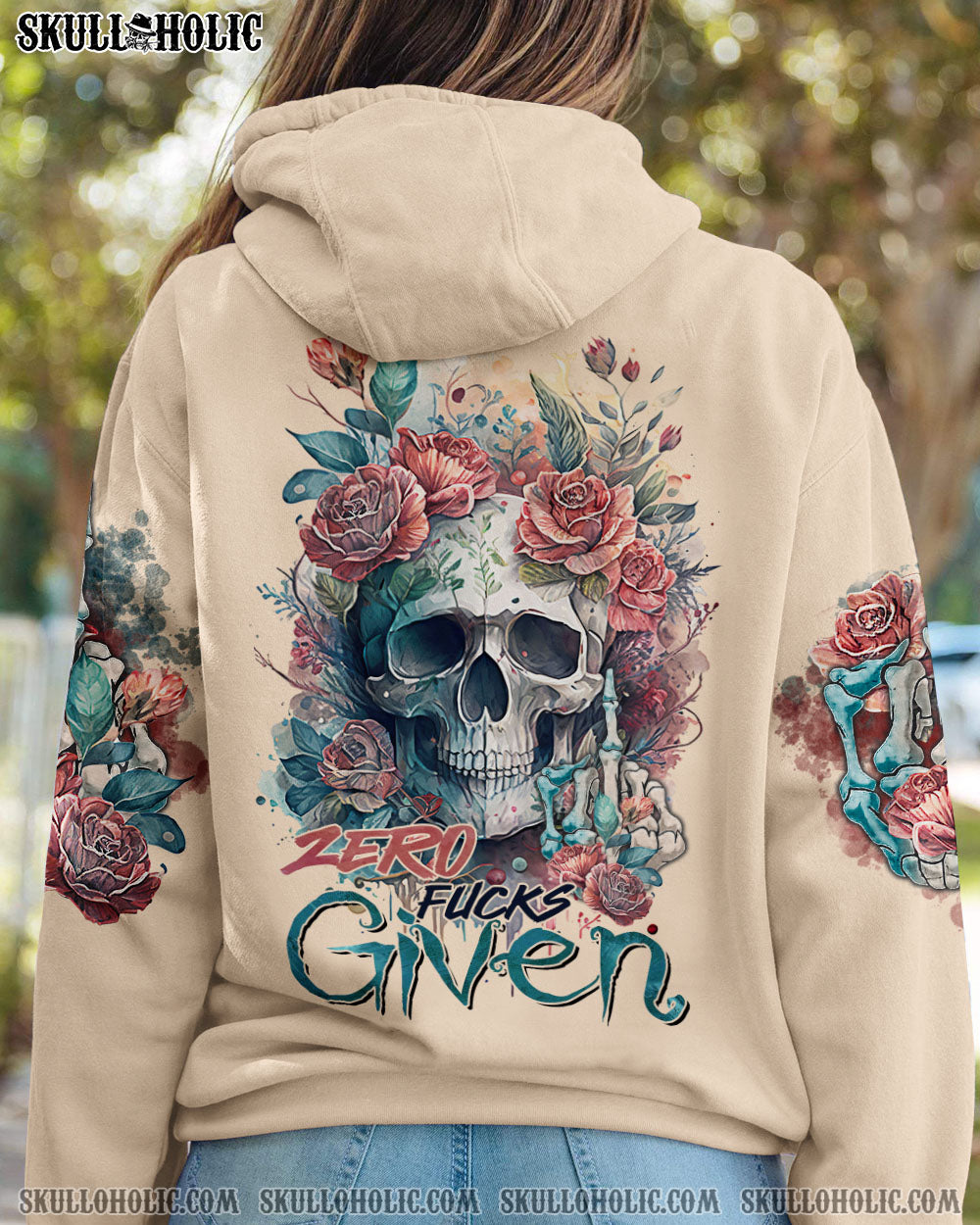 ZERO F GIVEN WATERCOLOR ROSE SKULL ALL OVER PRINT - TLTR2002234