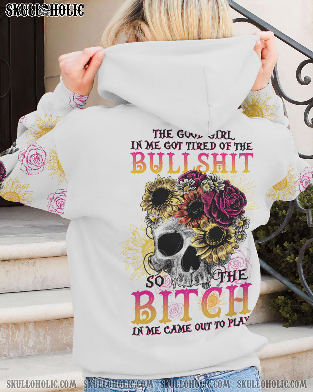 THE GOOD GIRL IN ME FLOWER SKULL WHITE ALL OVER PRINT - TLTW0312223