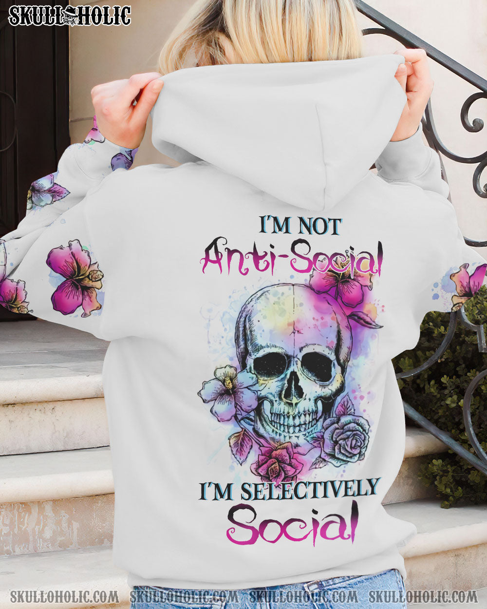 I'M NOT ANTI-SOCIAL FLOWER SKULL ALL OVER PRINT - YHHN2810224