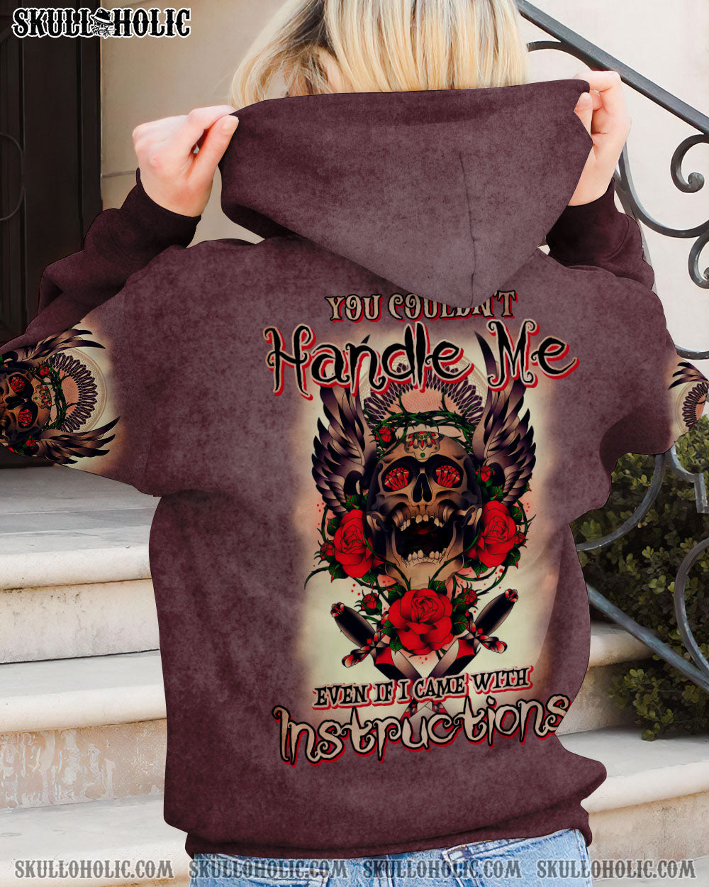 YOU COULDN'T HANDLE ME WINGS SKULL ROSE ALL OVER PRINT - TLNO1602231