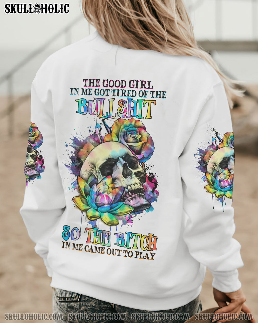 THE GOOD GIRL IN ME GOT TIRED SKULL ALL OVER PRINT - YHHG0410224