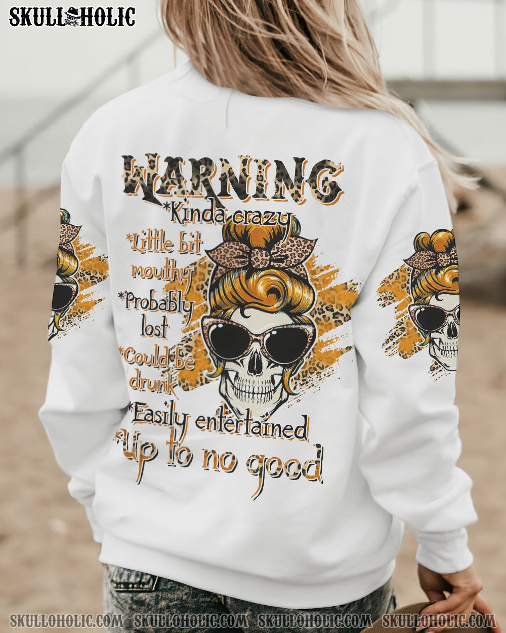 WARNING KINDA CRAZY MESSY BUN LEOPARD SKULL ALL OVER PRINT - TLTR2710222