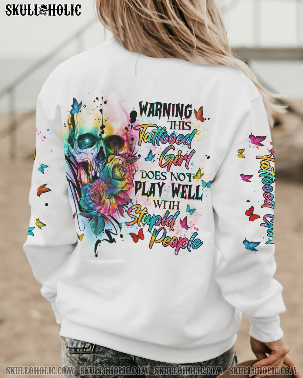 WARNING THIS TATTOOED GIRL TIE DYE SKULL ALL OVER PRINT - TLTM1210222