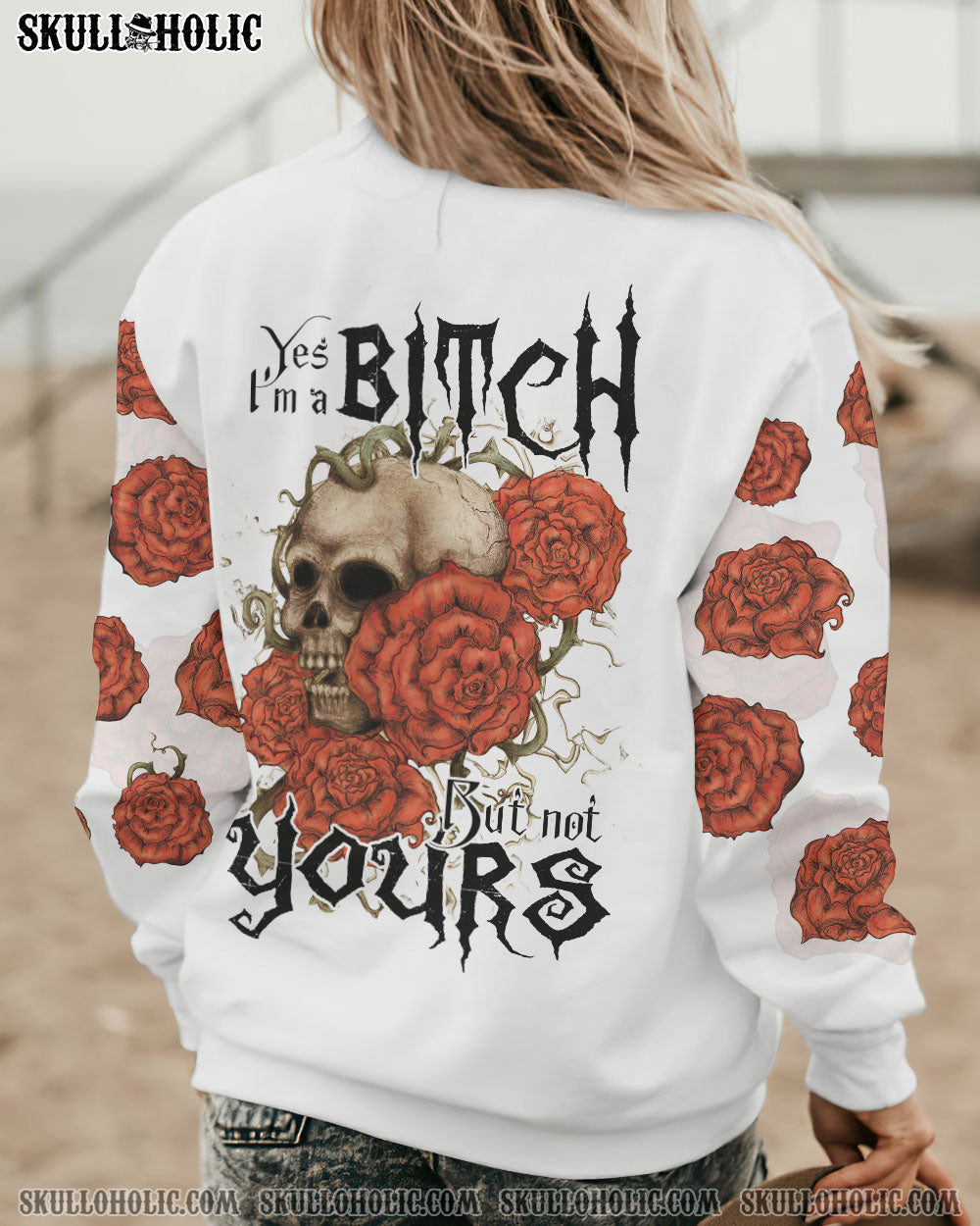 YES I'M A B BUT NOT YOURS VINTAGE ROSE SKULL ALL OVER PRINT - TLTR2610223