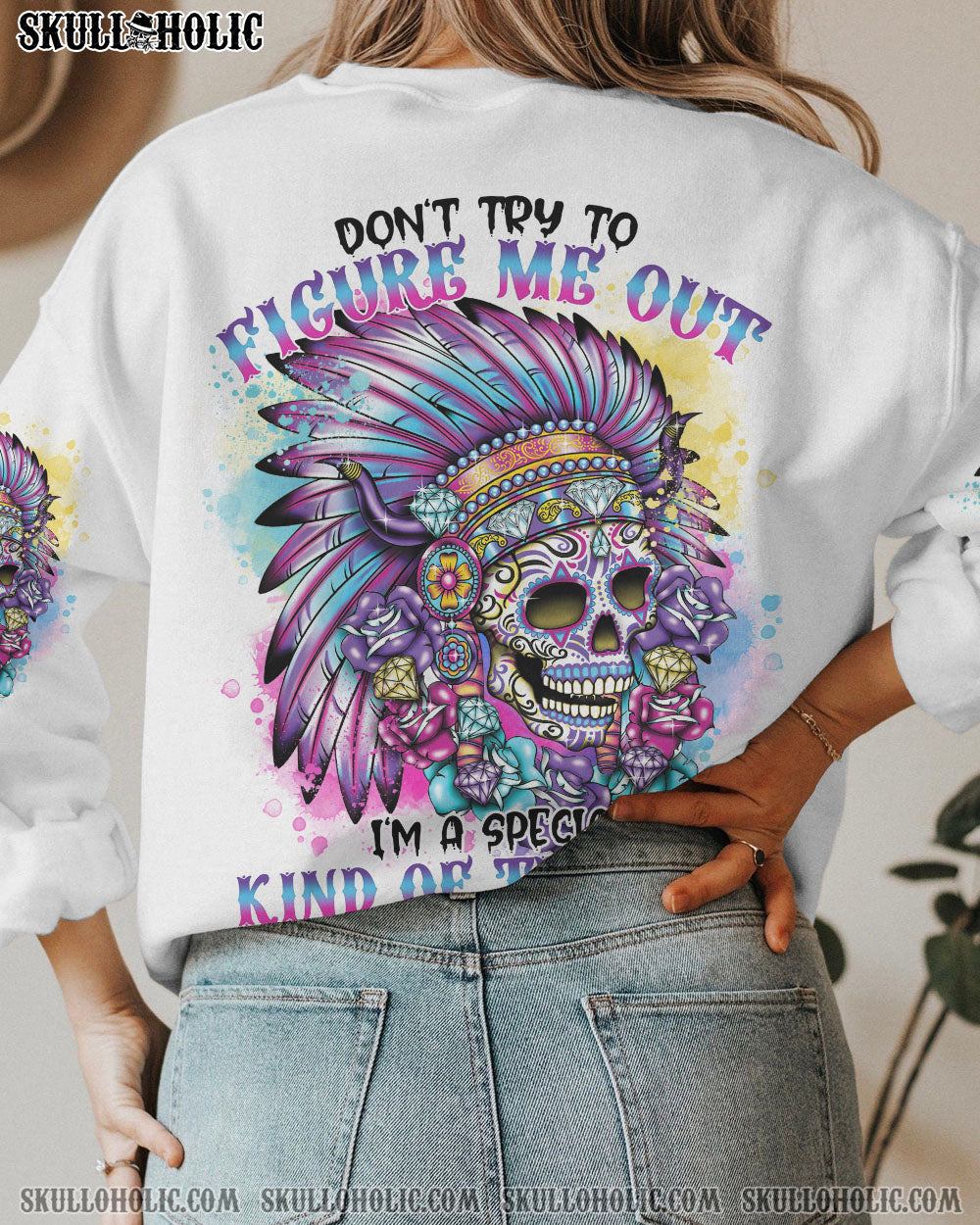 DON'T TRY TO FIGURE ME OUT NATIVE SKULL ALL OVER PRINT - TLNO0612222