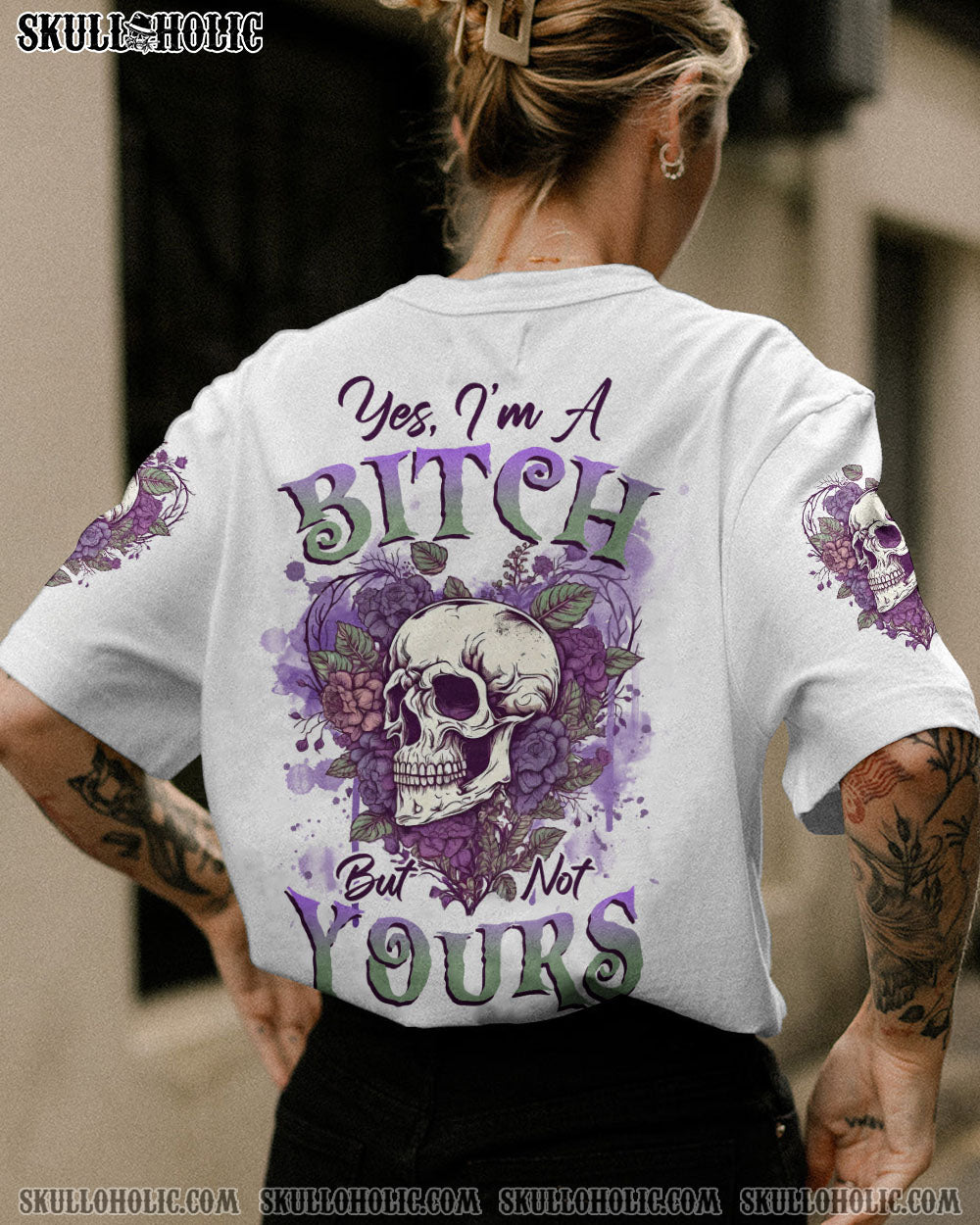 YES I'M A B BUT NOT YOURS PURPLE FLOWER SKULL ALL OVER PRINT - TLNZ0803231