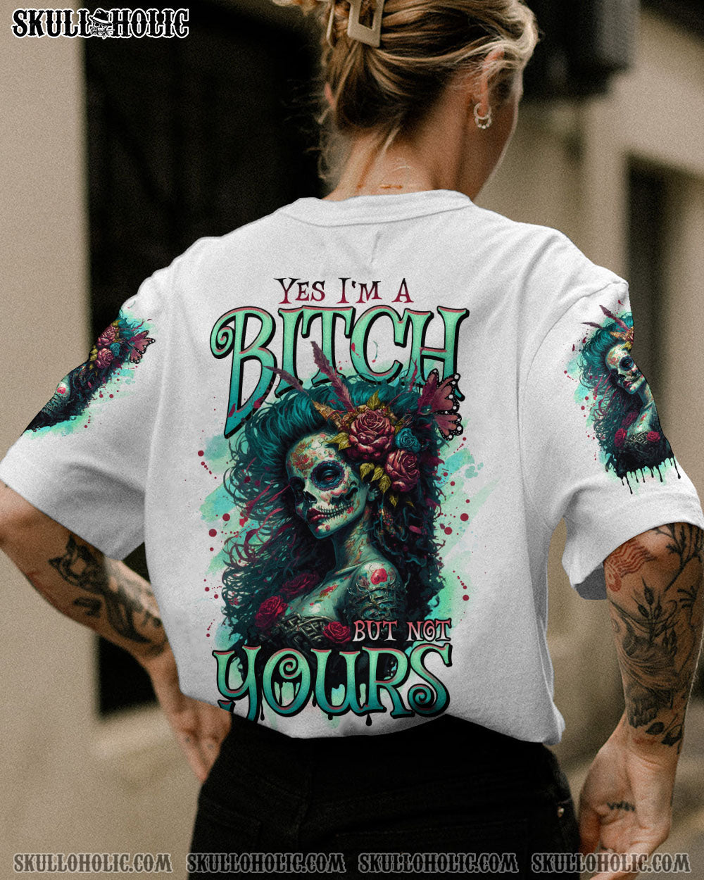 YES I'M A B BUT NOT YOURS SUGAR SKULL ALL OVER PRINT - TLNO1703231