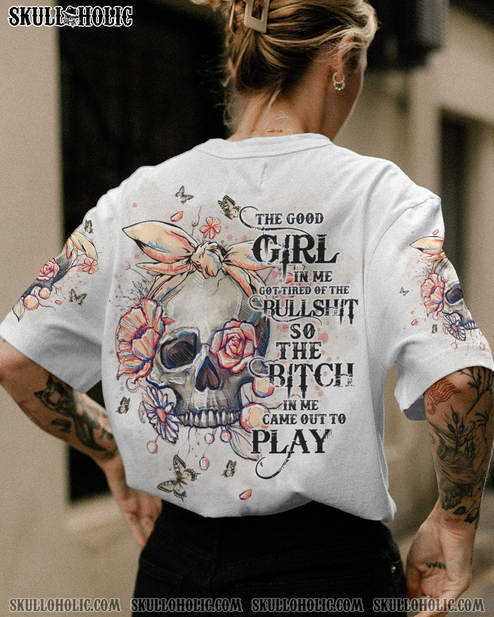 THE GOOD GIRL IN ME FLORAL SKULL ALL OVER PRINT - TLTW1010222