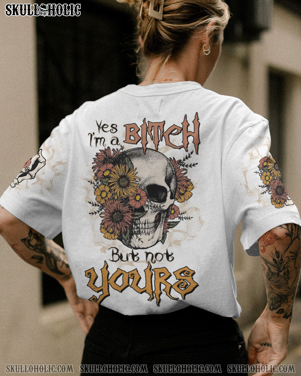 YES I'M A B BUT NOT YOURS VINTAGE SKULL FLOWER ALL OVER PRINT - TLTR3011221