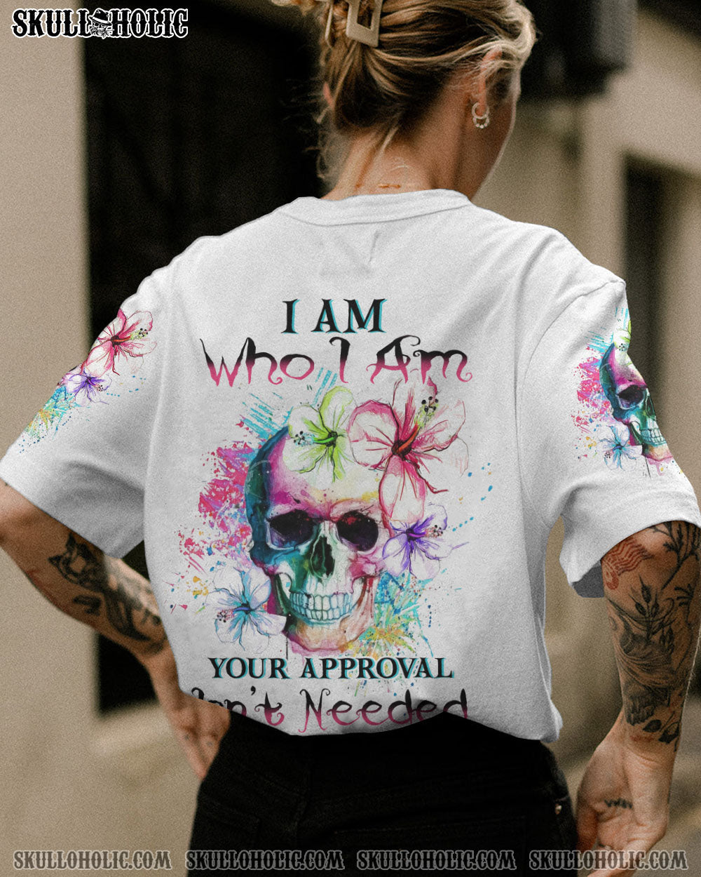 I AM WHO I AM FLOWER SKULL ALL OVER PRINT - YHHN1710223