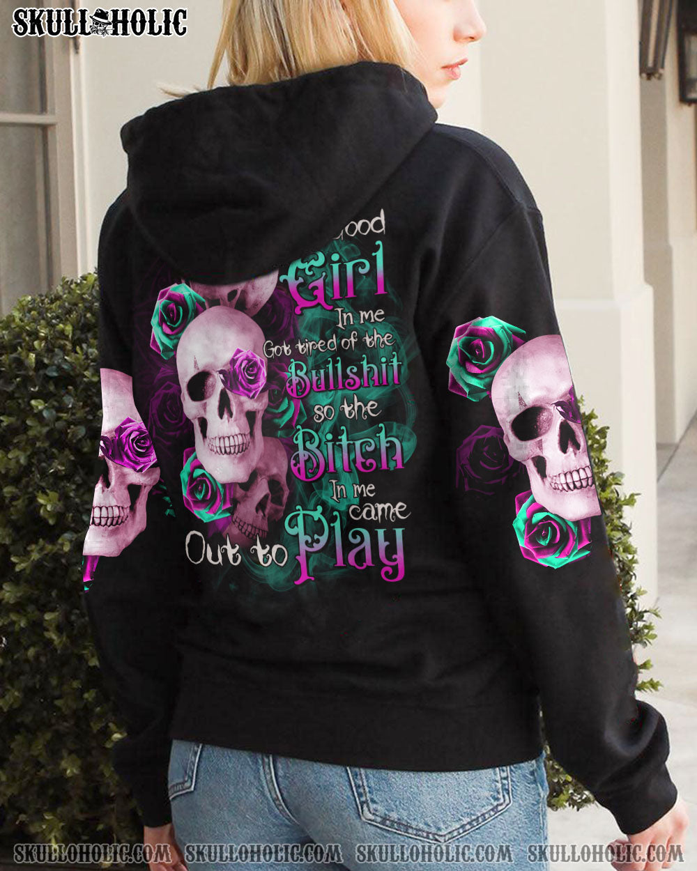 THE GOOD GIRL IN ME PINK ROSE SKULLS ALL OVER PRINT - TLTR0912224