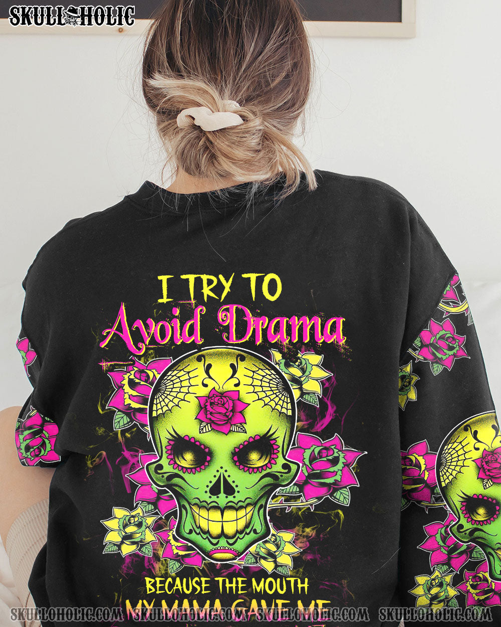 I TRY TO AVOID DRAMA SUGAR SKULL ALL OVER PRINT - TLTW2912224