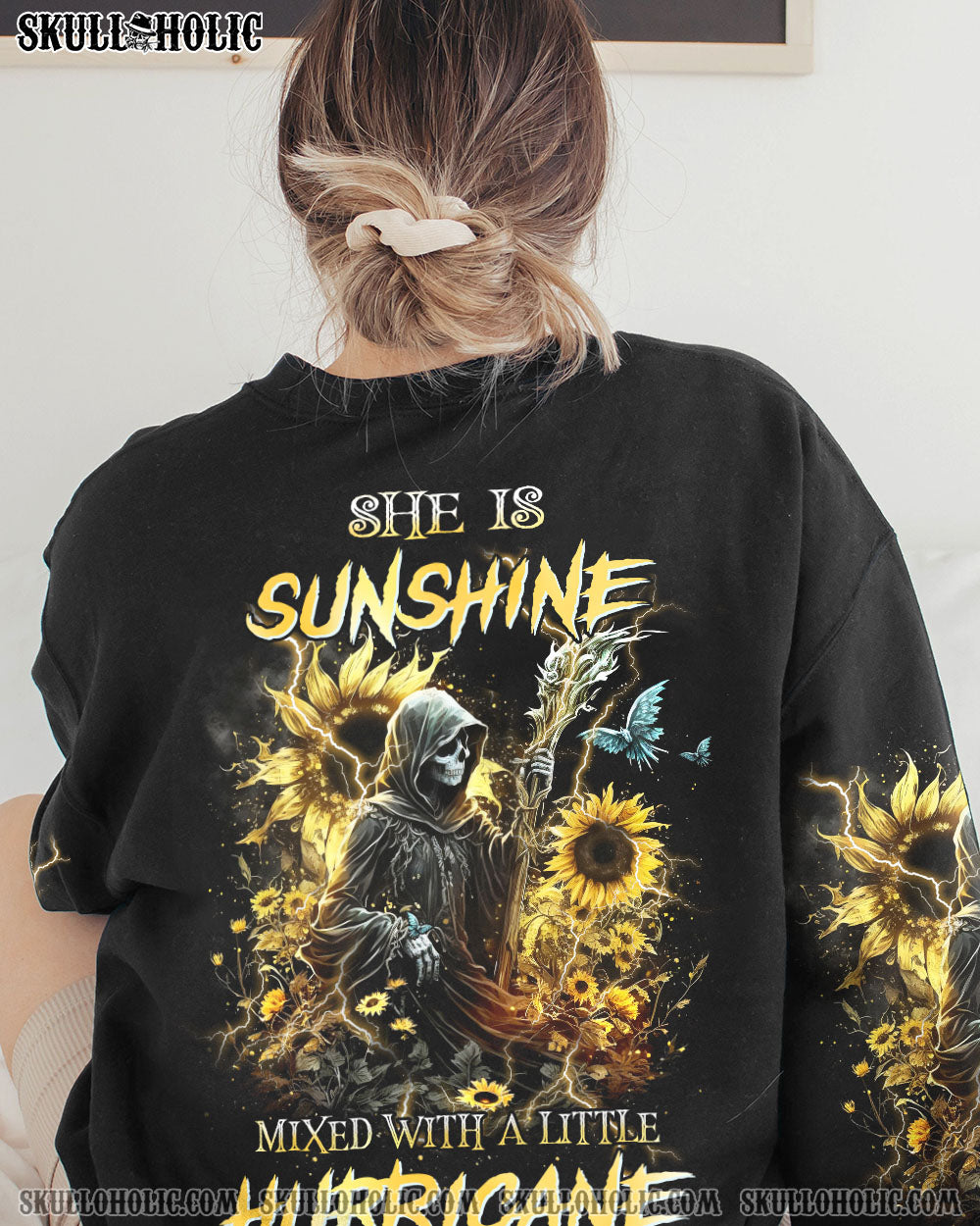 SHE IS SUNSHINE SUNFLOWER SKULL ALL OVER PRINT - YHHN1403234