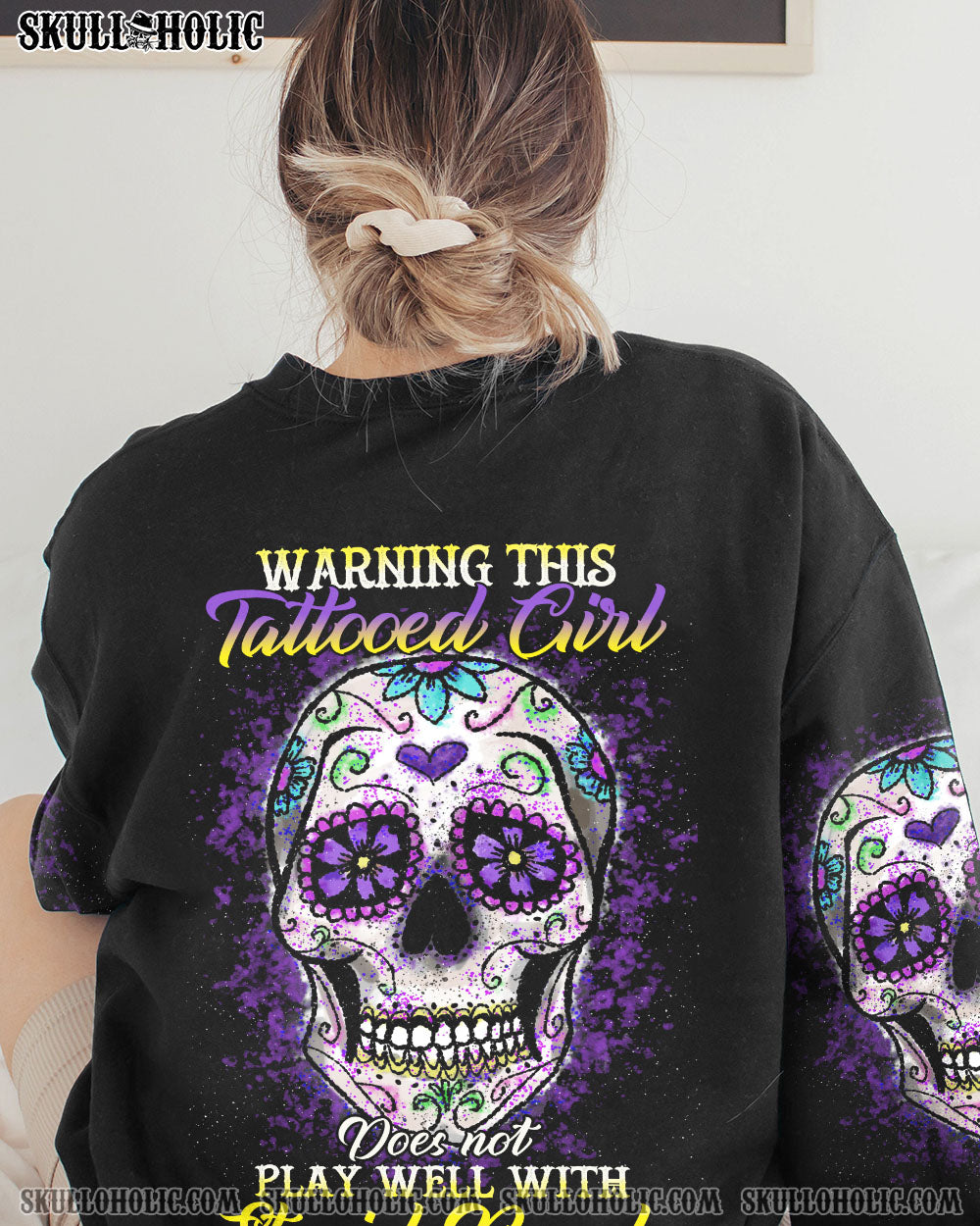 WARNING THIS TATTOOED GIRL SUGAR SKULL PAINTING ALL OVER PRINT - TLTR2812224