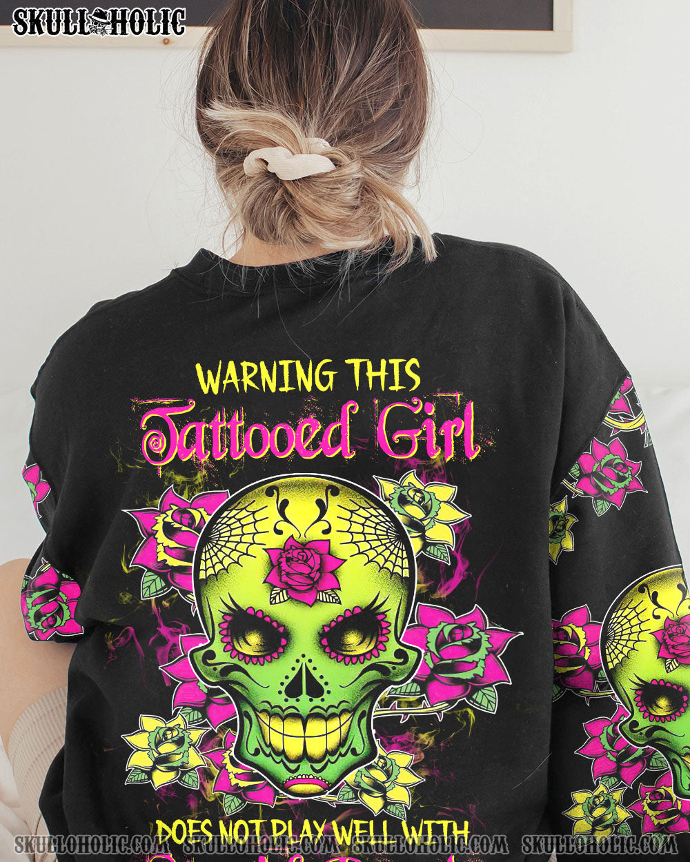 WARNING THIS TATTOOED GIRL FLOWER SUGAR SKULL ALL OVER PRINT - TLTW3011221