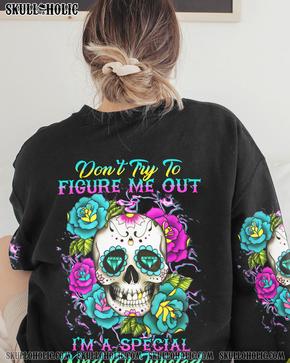 DON'T TRY TO FIGURE ME OUT SUGAR SKULL ROSE ALL OVER PRINT - TLTR1612221