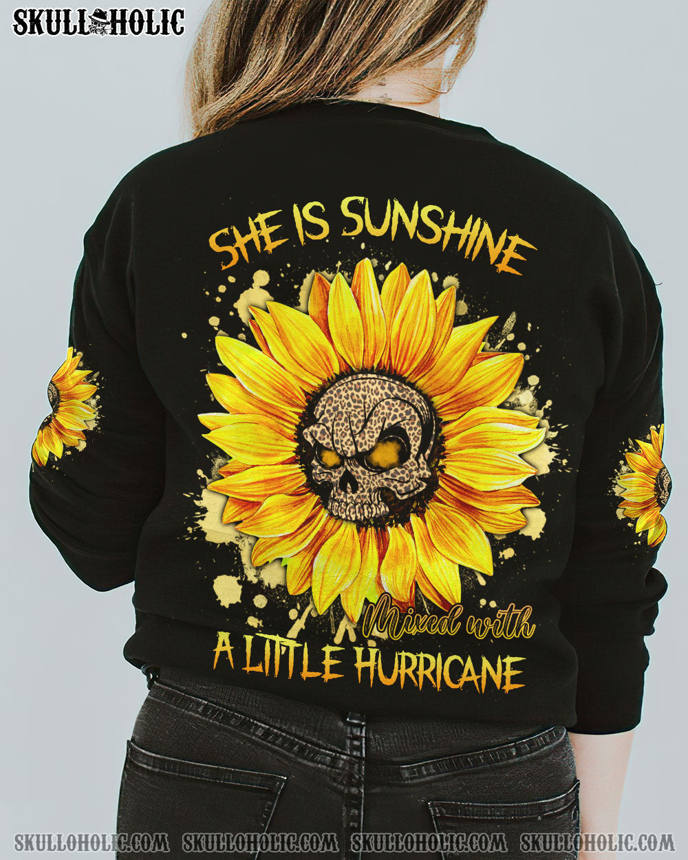 SHE IS SUNSHINE SKULL LEOPARD SUNFLOWER ALL OVER PRINT - TLNZ1010222