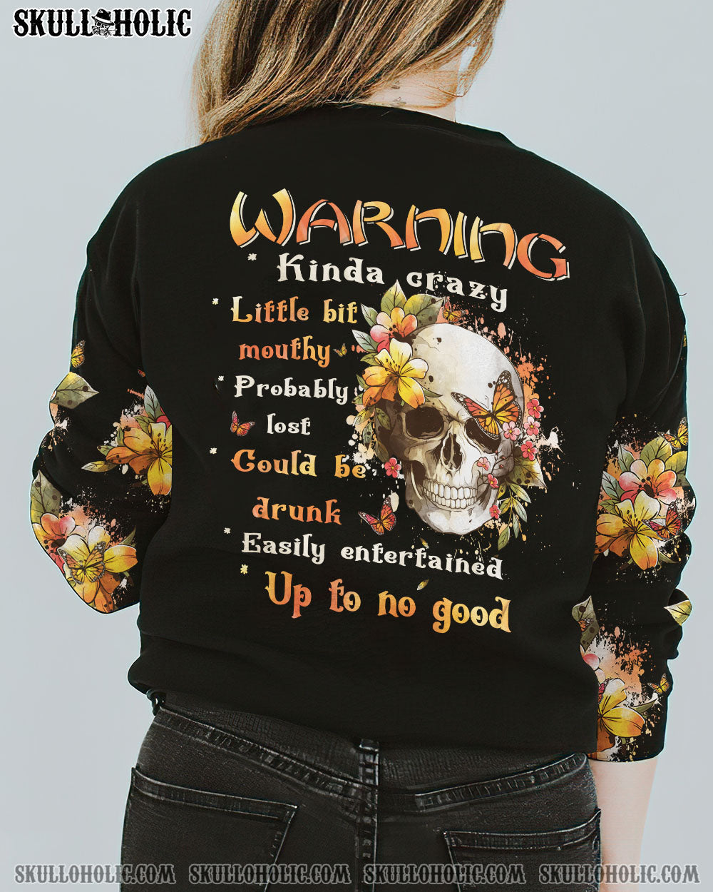 WARNING KINDA CRAZY FLOWER SKULL ALL OVER PRINT - YHHN1810224