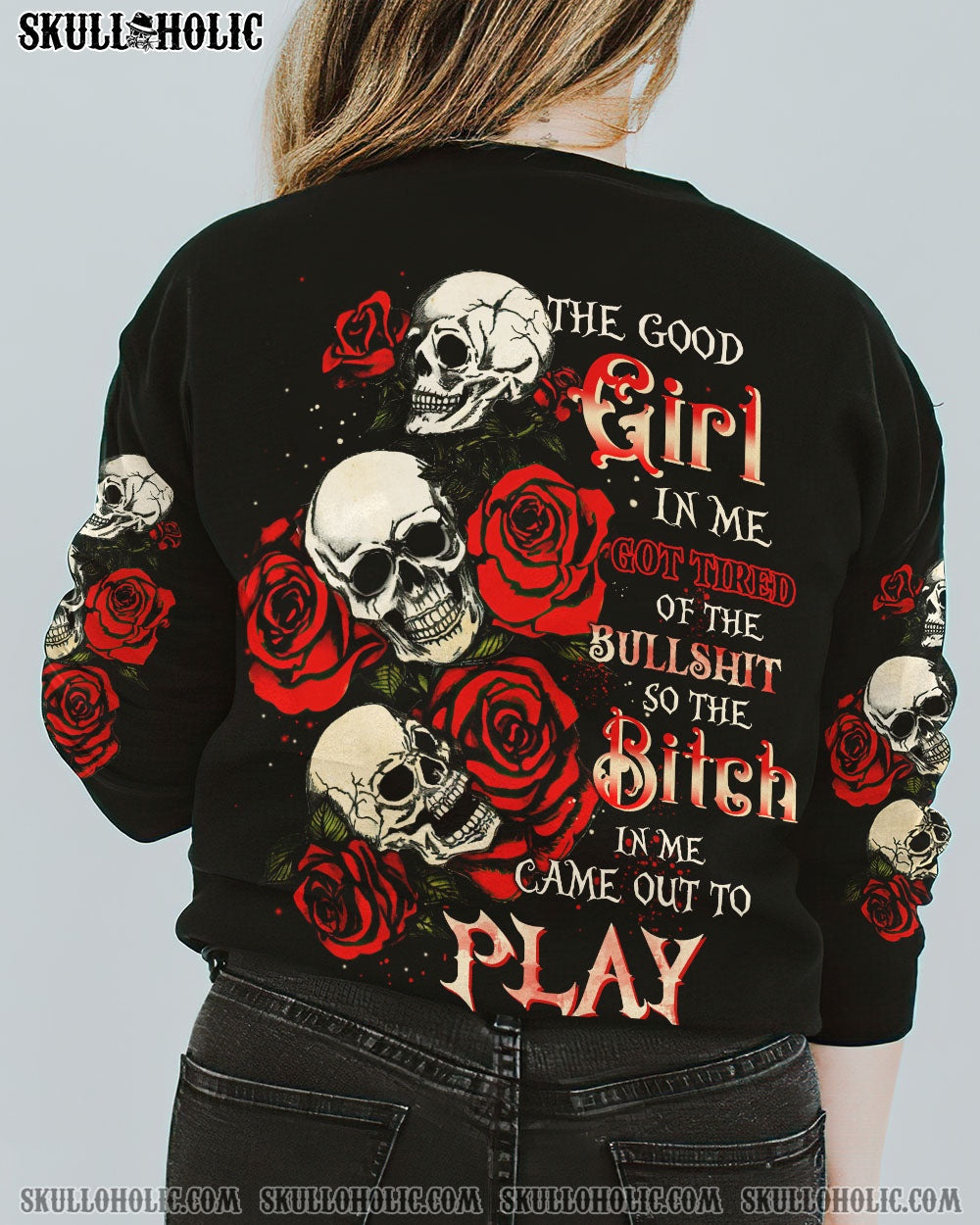 THE GOOD GIRL IN ME 3 SKULLS ROSE VINTAGE ALL OVER PRINT - TLTW0410224