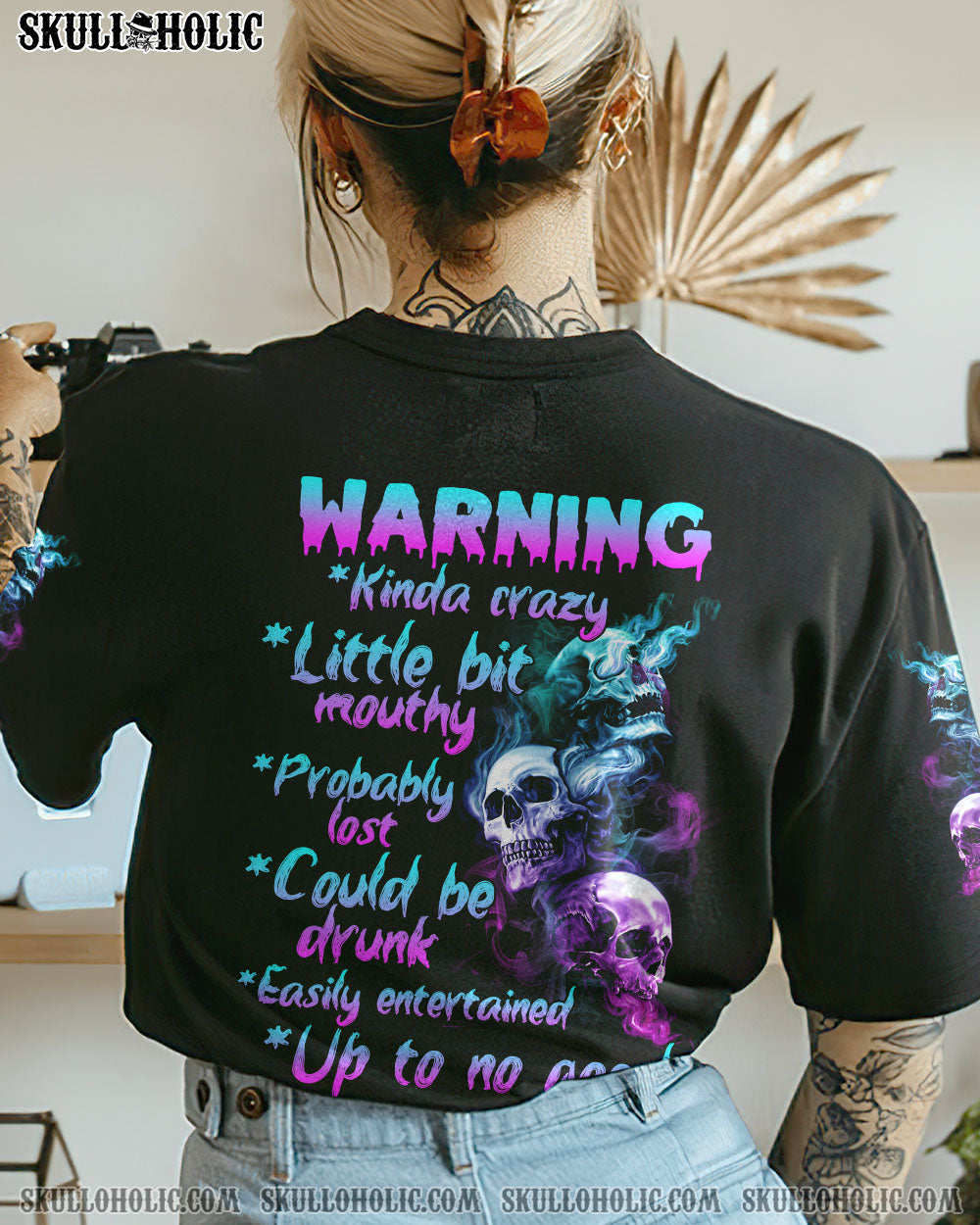 WARNING KINDA CRAZY 3 SKULLS ALL OVER PRINT - TLNZ1110224