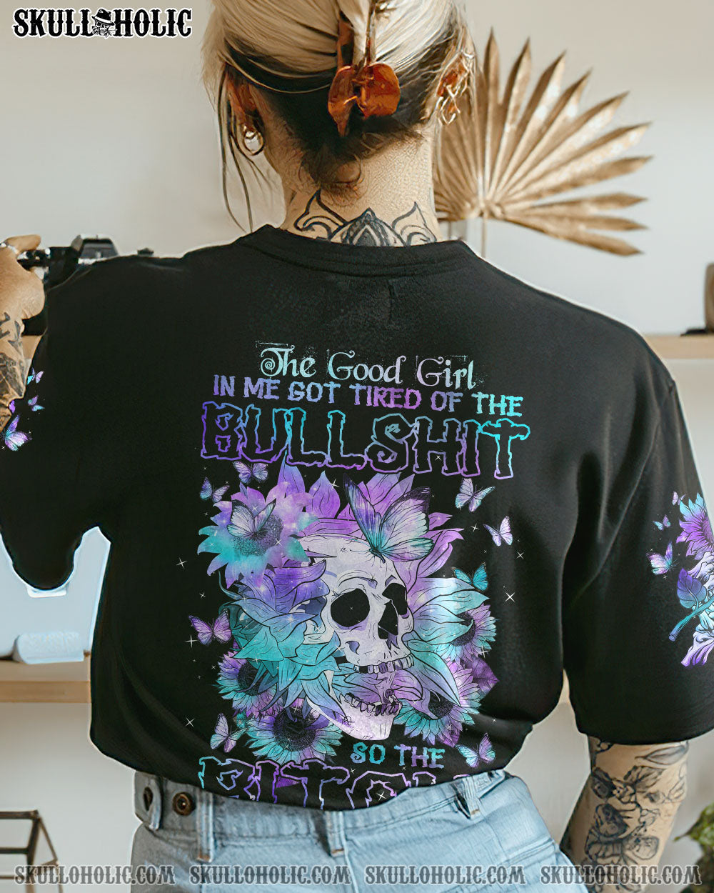 THE GOOD GIRL IN ME SKULL SUNFLOWER ALL OVER PRINT - TLNZ2409221