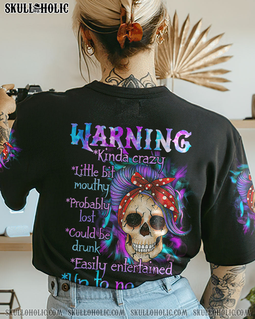 WARNING KINDA CRAZY MESSY BUN SKULL ALL OVER PRINT - TLTR1010221