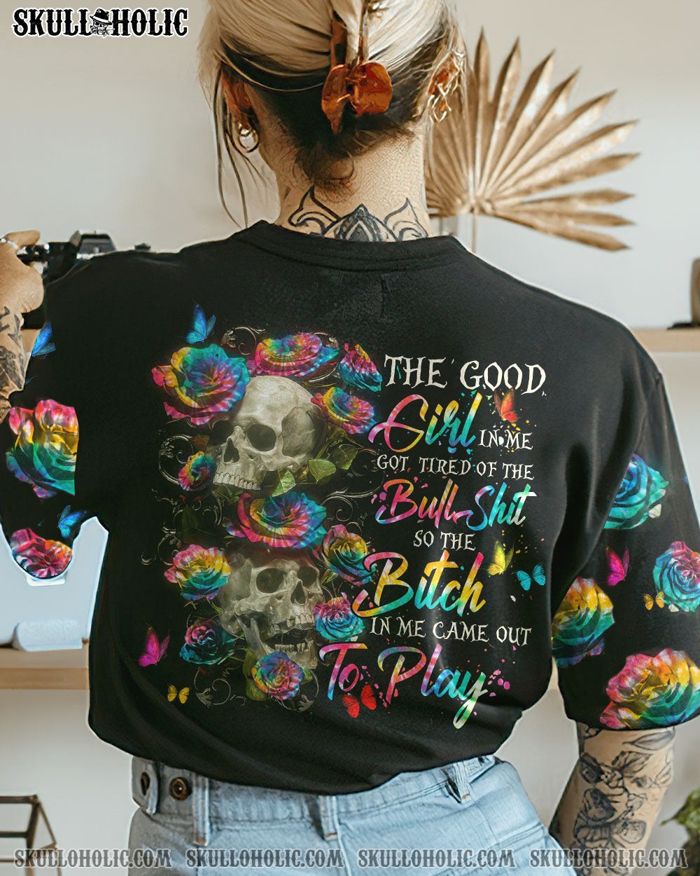 THE GOOD GIRL IN ME ROSE SKULL TIE DYE ALL OVER PRINT - TLTM1210221