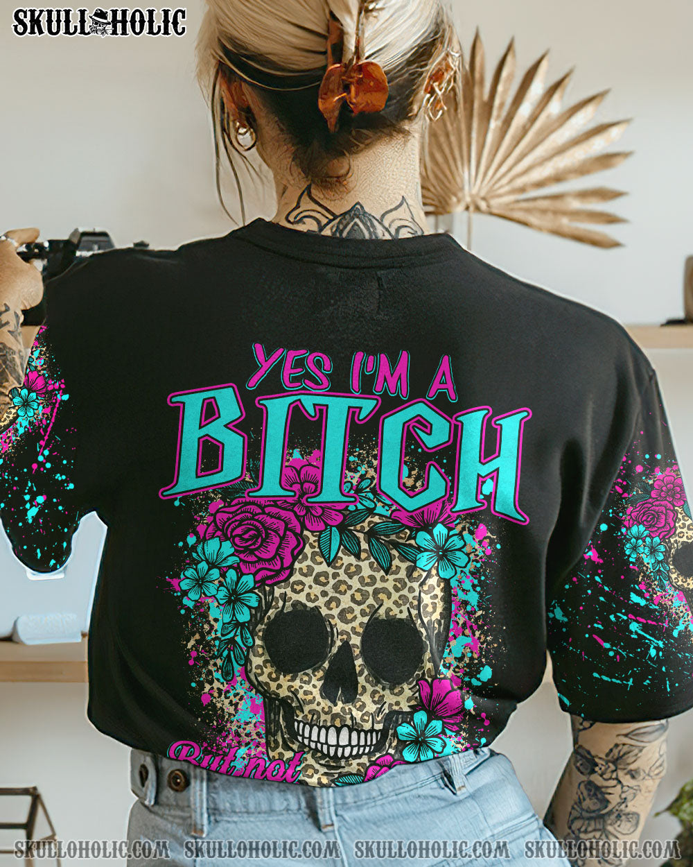 YES I'M A B LEOPARD SKULL FLOWER ALL OVER PRINT - TLTY1412222