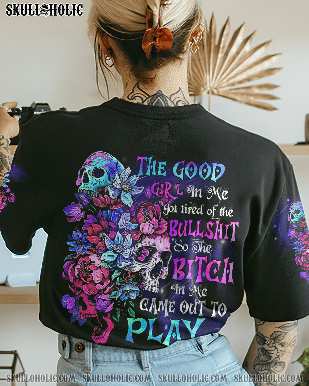 THE GOOD GIRL IN ME FLORAL SKULL ALL OVER PRINT - TLTC2309222