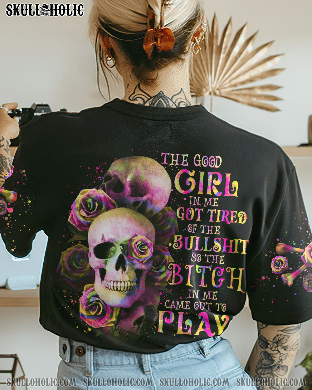 THE GOOD GIRL IN ME TIE DYE SKULL ROSE ALL OVER PRINT - TLNO1210221