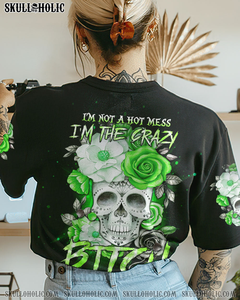 I'M NOT A HOT MESS GREEN FLOWER SKULL ALL OVER PRINT - TLTW0811224