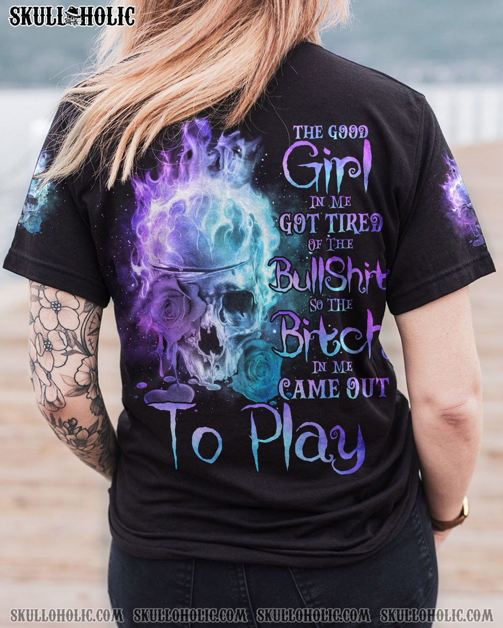 THE GOOD GIRL IN ME FIRE SKULL ROSE ALL OVER PRINT - TLNO1609221